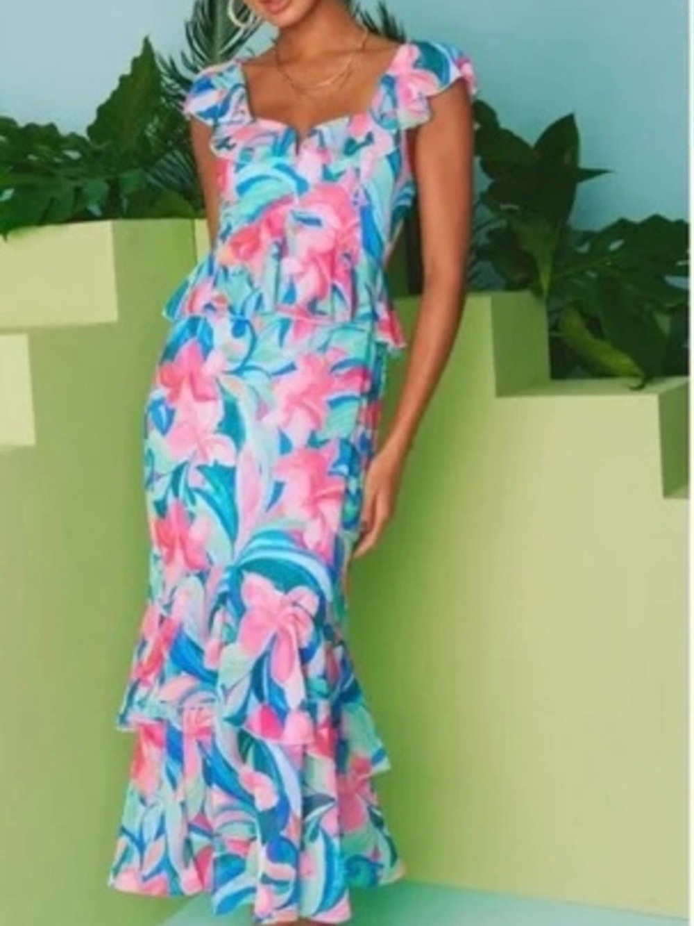 NEW Show Me Your Mumu Reese Ruffle Midi Dress in Hibiscus Punch XL - Picture 1 of 7